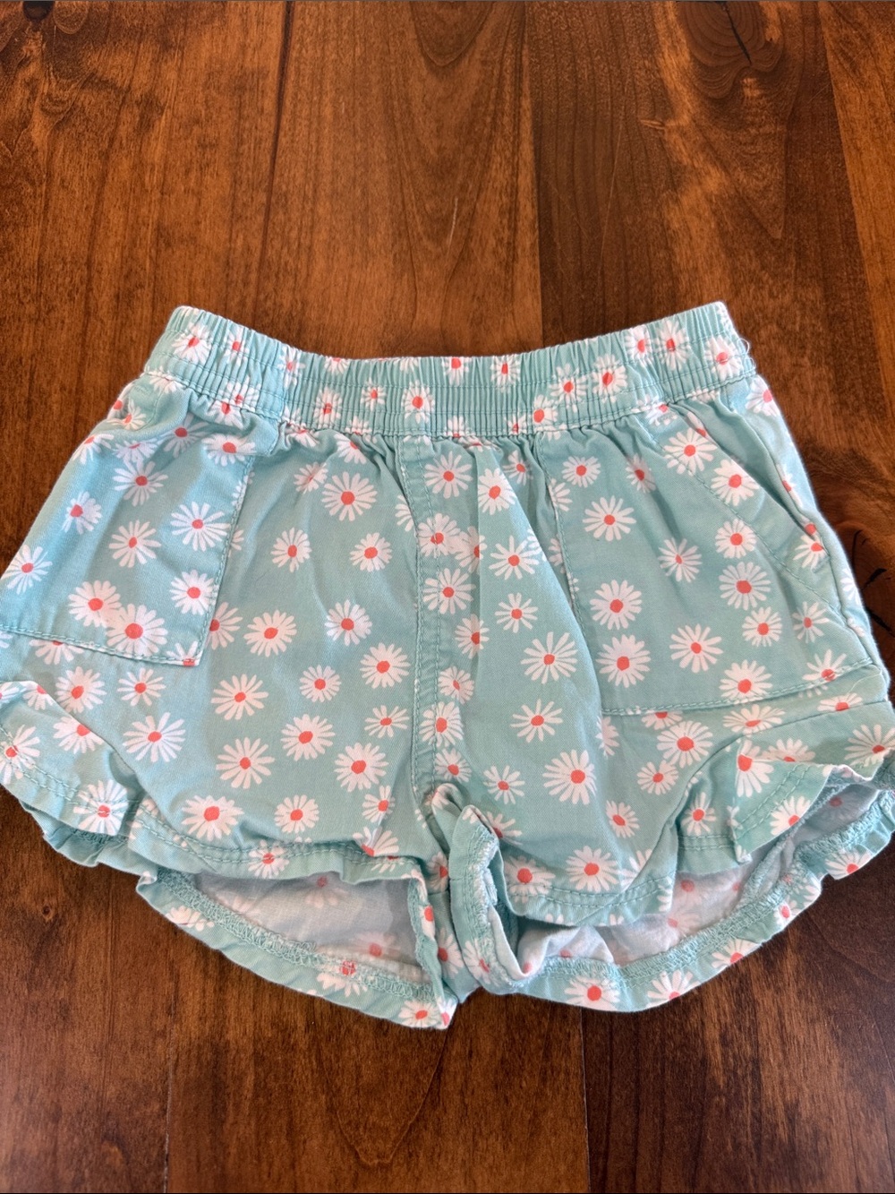 GAP Mint Green Daisy Baby Shorts with Coral Centers